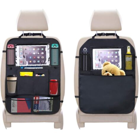 Autositzschutz, Auto-Organizer, Kindersitzschutz, wasserdichter Sitzschutz mit mehreren Aufbewahrungstaschen und transparenter Tablet-Halterung, Schwarz, 2 Stück