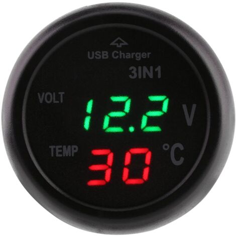 Autothermometer, Voltmeter, Zigarettenanzünder mit USB-Ladegerät, 3 Zoll Dual-LED-Display, digitales Voltmeter, Thermometer, Zigarettenanzünder, USB-Ladegerät fürs Auto (Rot Grün)