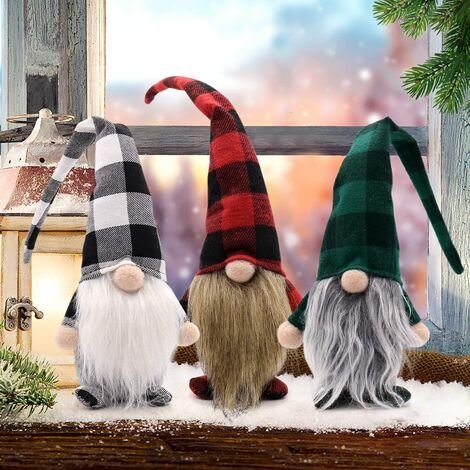 Autre décoration pour Noël Buffalo Plaid Suédois Père Noël Gnomes Ensemble de 3 Hiver Peluche Elfe Nain Fait à la Main Tomte Nisse Tonttu Figurines Décoration de la Maison 15 Pouces