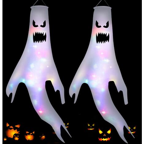 Autre décoration pour Noël Halloween Decoration Exterieur, 120CM Fantme Deco Halloween Interieur Effrayante avec lumière LED, Squelette Décoration Halloween Accessoire - 2 Pièces