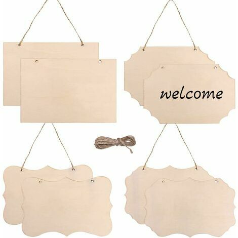 Autre décoration pour Noël Lot De 12 Plaques En Bois Brut À Suspendre 22,9 X 15,2 Cm Avec 2 Trous Et Corde De Jute À Suspendre En Bois Pour Pyrogravure, Peinture, Écriture,Décoration De La Maison,Bric