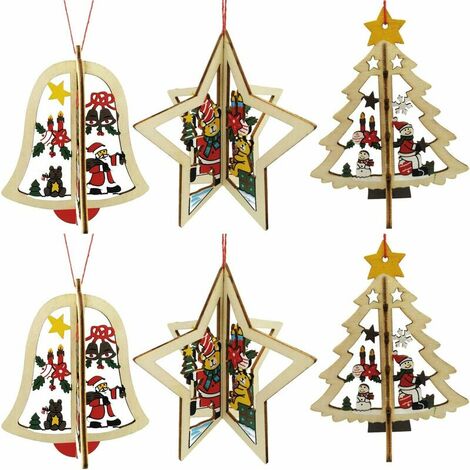 Autre décoration pour Noël-Lot de 6 décorations de Noël en Bois à Suspendre avec découpe Laser