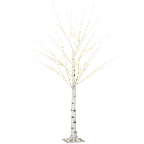 Autre décoration pour Noël Sapin de bouleau artificiel avec LED, branches flexibles, plastique et métal, 150 cm, blanc