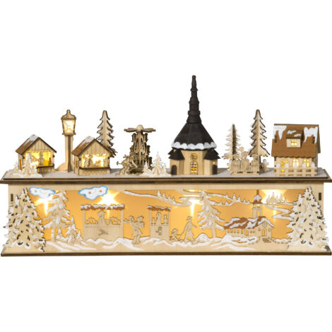 Autre décoration pour Noël Village de Noël Lumineux en Bois Décoration de Noël Maison miniature sur table avec 10 LED Blanc Chaud - 45 x 10 x 25 cm