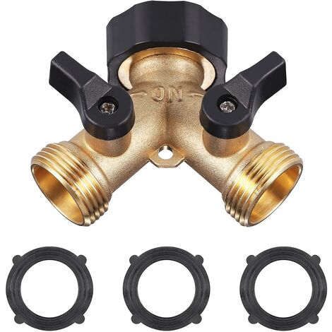 Autres accessoires de robinetterie Double robinet de machine à laver en laiton séparateur de robinet de jardin, connecteur en Y avec tapis en caoutchouc 3 *, 3/4 pouces pour connecter 2 appareils, robinet à double sortie
