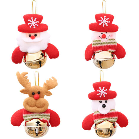 Autres décorations de Noël – Cloches de Noël, 4 pièces, ornements d'arbre de Noël, ornements de cloche, ornements de Noël, mini cloches de poupée, bonhomme de neige/ours/orignal/père Noël.