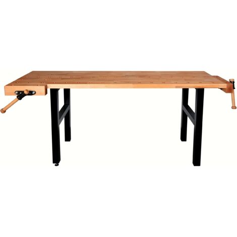 AUTRES Établi de bricolage 2000 mm avec 2 étaux - Plateau hêtre massif et pieds acier