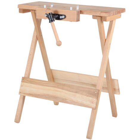 AUTRES Établi pliant mobile - hêtre massif 800 x 100 x 1000 mm - 1 presse - perçage 19 mm
