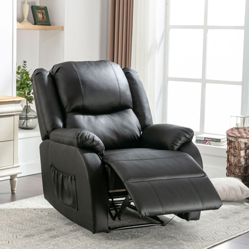Autres Fauteuils Fauteuil Relax simple. Fauteuil tv pour Salon. Chaise Longue en Cuir pu avec Repose-Pieds. Noir xxl