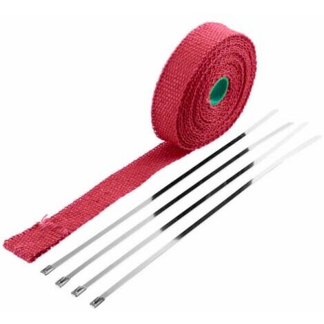 Autres pièce de rechange pour voiture Bande d'isolation thermique universelle 25mm x 10m en fibre de verre avec 5 attaches zippées verrouillables Ruban Protection Bouclier Tuyau Moteur Echappement Iso