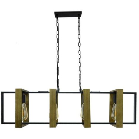 AUTRES Suspension industrielle Wooli à 4 ampoules e27, C-CREATION, 60W diam. 90cm, métal noir et bois