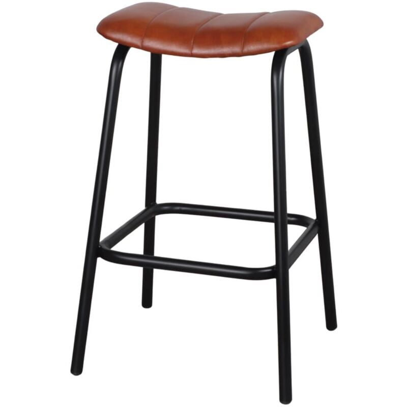 AUTRES Tabouret avec un style industriel, structure en tubes d'acier finition noir et assise en cuir - modèle 074 - marron