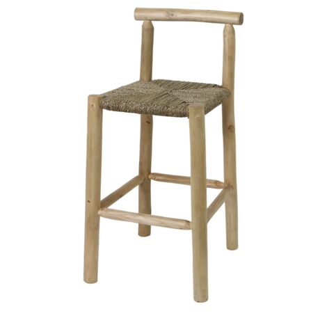 AUTRES Tabouret haut en bois et en fibres naturelles avec un style méditerranéen - modèle 079 - naturel