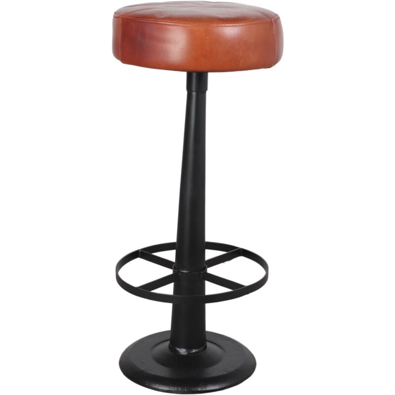 AUTRES Tabouret haut en métal et en cuir avec un style industriel vintage - modèle 072 - marron