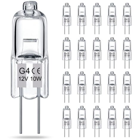 AUTRUCKER 20 ampoules halogènes G4, ampoules à deux broches, ampoules de rechange, perles LED halogènes G4 transparentes basse tension, 12 V, 10 W
