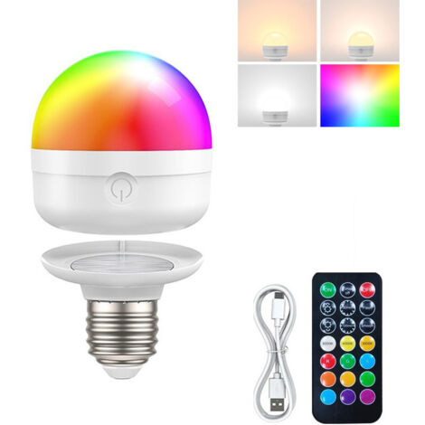 AUTRUCKER Ampoule rechargeable avec télécommande - Ampoule LED E27 7W 450LM,15 couleurs, 3 modes de minuterie, capacité de 2500mAh, ampoule magnétique