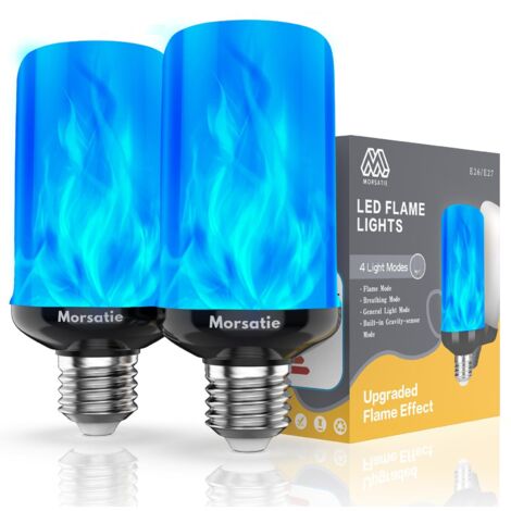 AUTRUCKER Ampoules LED à effet flamme, 4 modes de flamme, culot E26, décorations pour fête d'Halloween à la maison (lot de 2, lumière bleue)