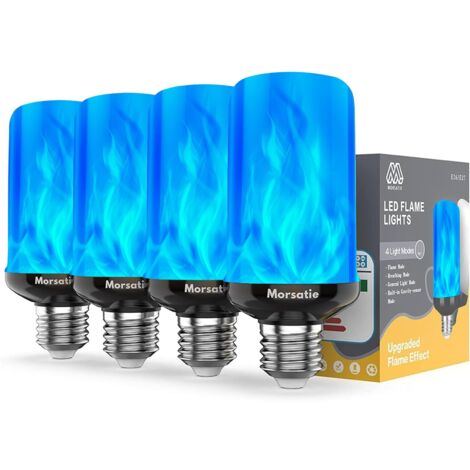 AUTRUCKER Ampoules LED à effet flamme, 4 modes de flamme, culot E26, décorations pour fête d'Halloween à la maison (lot de 4, lumière bleue)