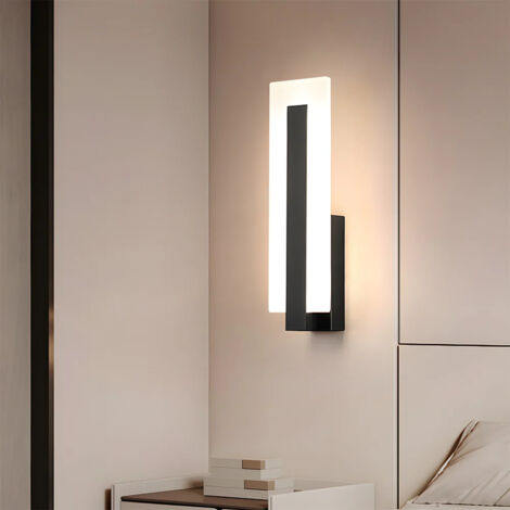 AUTRUCKER Applique murale LED minimaliste moderne, applique d'intérieur décorative, grand boîtier noir — 10 W, lumière chaude, 35 x 10 cm