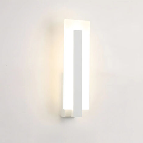 AUTRUCKER Applique murale rectangulaire LED moderne pour intérieur, lampe de chevet simple, grand boîtier blanc – 10 W, lumière chaude, 35 x 10 cm