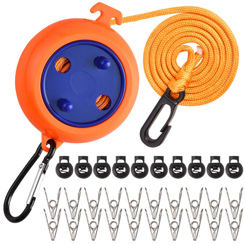 AUTRUCKER Corde à linge extensible – Corde à linge de voyage robuste de 10 m pour camping, camping-car et balcon (orange)