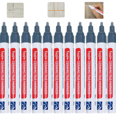 AUTRUCKER Ensemble de 12 stylos de réparation de joints de carrelage gris clair, marqueurs imperméables, pour remplir et réparer les joints.