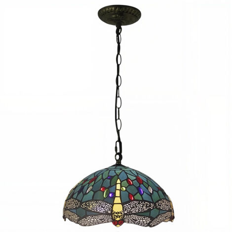 AUTRUCKER Lampe à suspension de plafond de plus grand diamètre 30 cm avec chaîne Tiffany Belle Amber Series