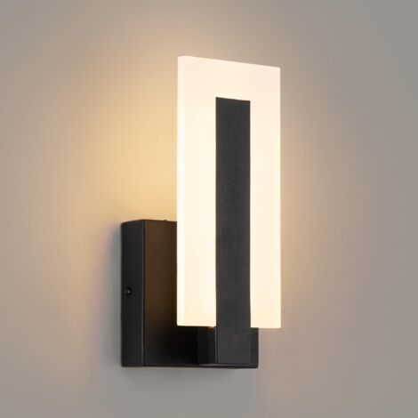 AUTRUCKER Lampe de chevet rectangulaire simple, applique murale LED pour fond de mur, petite taille, boîtier noir — 7 W, lumière chaude, 21,5 x 10 cm