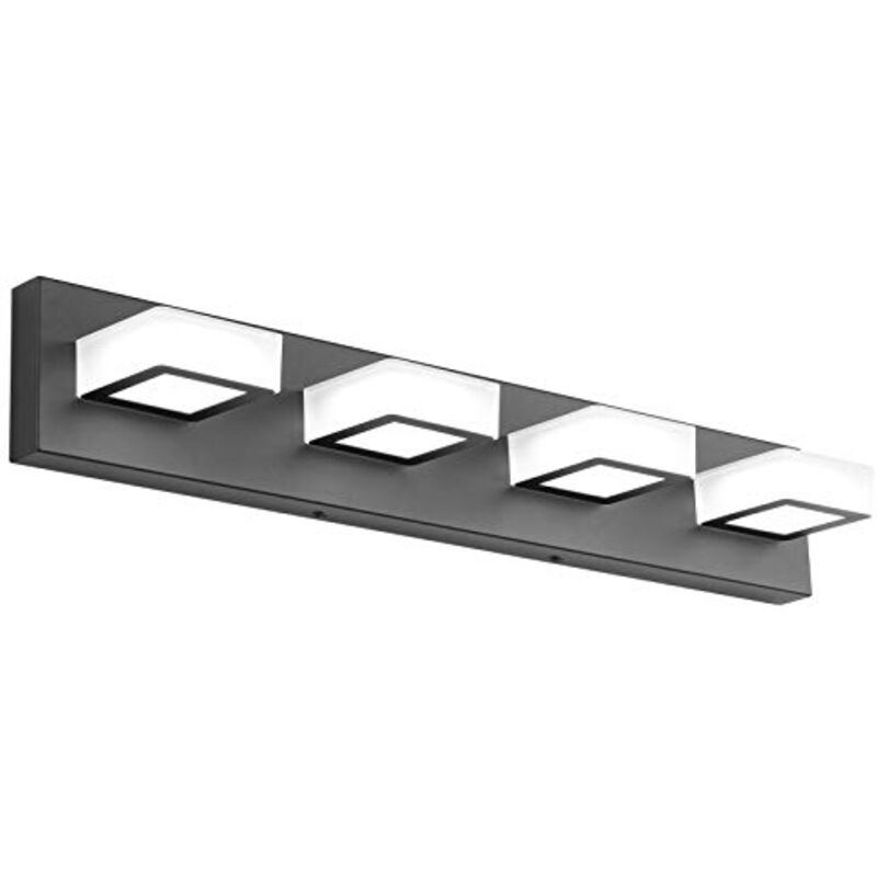AUTRUCKER Lampe de salle de bain moderne, luminaire LED en acrylique, éclairage rotatif pour armoire à miroir, quatre lumières, noir, 24W, lumière