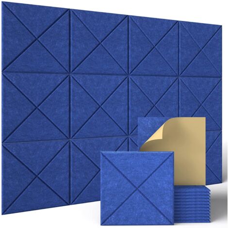 AUTRUCKER Lot de 12 panneaux d'isolation acoustique auto-adhésifs, panneaux muraux absorbants en fibre de polyester, bleus, 30 cm x 30 cm
