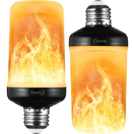 AUTRUCKER Lot de 2 ampoules LED à effet flamme, 4 modes, 51 LED, culot E27,  pour Halloween, Noël, les porches et les terrasses. (Lumière jaune)