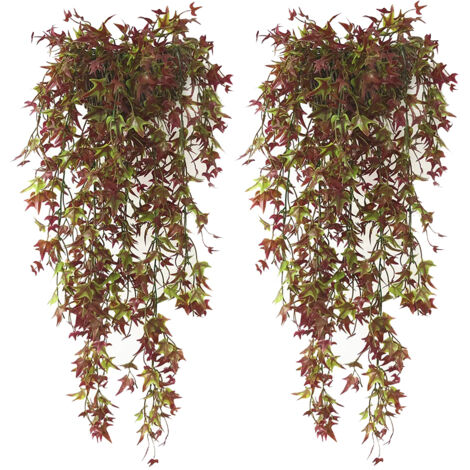 AUTRUCKER Lot de 2 plantes grimpantes artificielles, décoration intérieure et extérieure, lierre suspendu, rouge