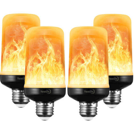 AUTRUCKER lot de 4 ampoules LED à effet flamme, 4 modes, 51 LED, culot E27,  pour Halloween, Noël, les porches et les terrasses. (Lumière jaune)