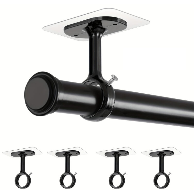 AUTRUCKER Lot de 4 crochets de tringle à rideaux autocollants, crochets de tringle à rideaux à fixer au plafond, noirs, sans perçage