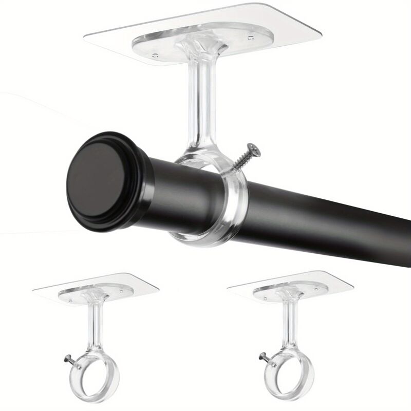 AUTRUCKER Lot de 2 supports de tringle à rideaux autocollants, crochets réglables sans perçage, transparents
