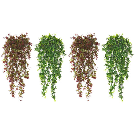 AUTRUCKER Lot de 4 fausses plantes suspendues, longues vignes, feuilles vertes artificielles, magnifique décoration de jardin pour mariage, rouge et vert