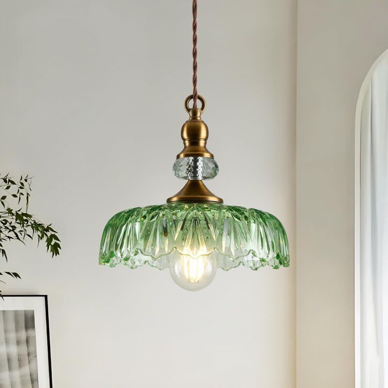 AUTRUCKER Lustre en verre dentelle de style rétro, lustre minimaliste pour chevet ou couloir, lampe de chambre, vert, ampoule non incluse, 220V,