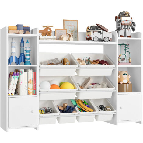 AUTRUCKER Meuble de rangement pour jouets d'enfants, bibliothèque, étagère de rangement à double porte, idéale pour les chambres d'enfants138 x 29 x 94 cm