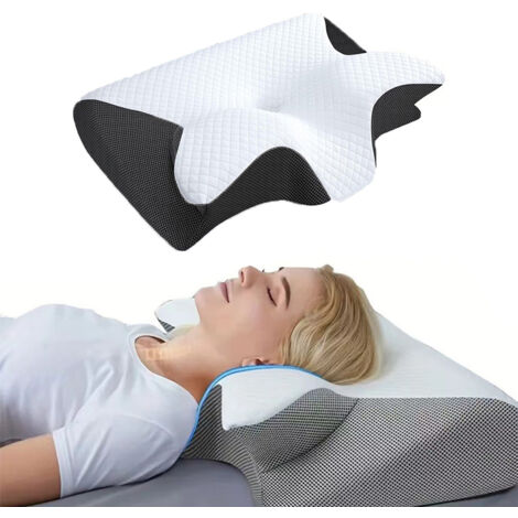 AUTRUCKER Oreiller cervical en mousse à mémoire de forme, oreiller de soutien cervical, garnissage et taie d'oreiller, noir