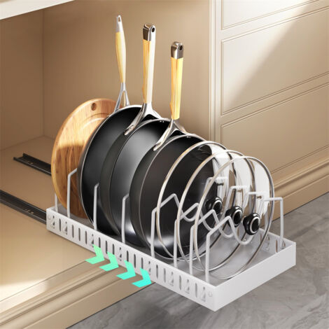 AUTRUCKER Organisateur de casseroles et poêles sous armoire - Organisateur de casseroles et poêles coulissant avec étagères réglables, supports de poignée