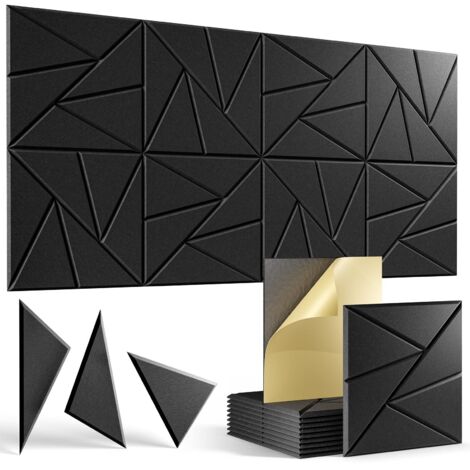 AUTRUCKER Panneau d'isolation acoustique créatif autocollant (lot de 12), forme irrégulière, idéal pour les bureaux, 30 x 30 x 0,9 cm, noir