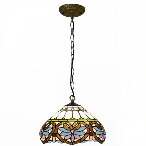 AUTRUCKER Pendant lamp with chain and Tiffany lampshade, 30 cm diameter, New York series