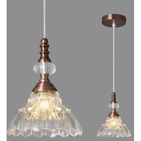 AUTRUCKER Petit lustre en verre de style rétro, lustre de plafond moderne, lustre réglable, design en forme de cloche, ampoule non incluse, 220 V, E27