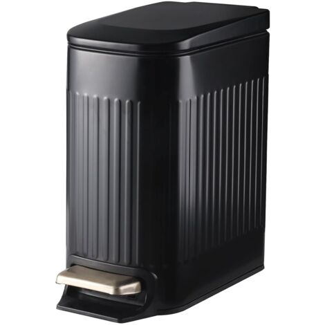 AUTRUCKER Petite poubelle de salle de bain avec couvercle à fermeture douce, 6 litres, actionnée au pied, design mince, noire.