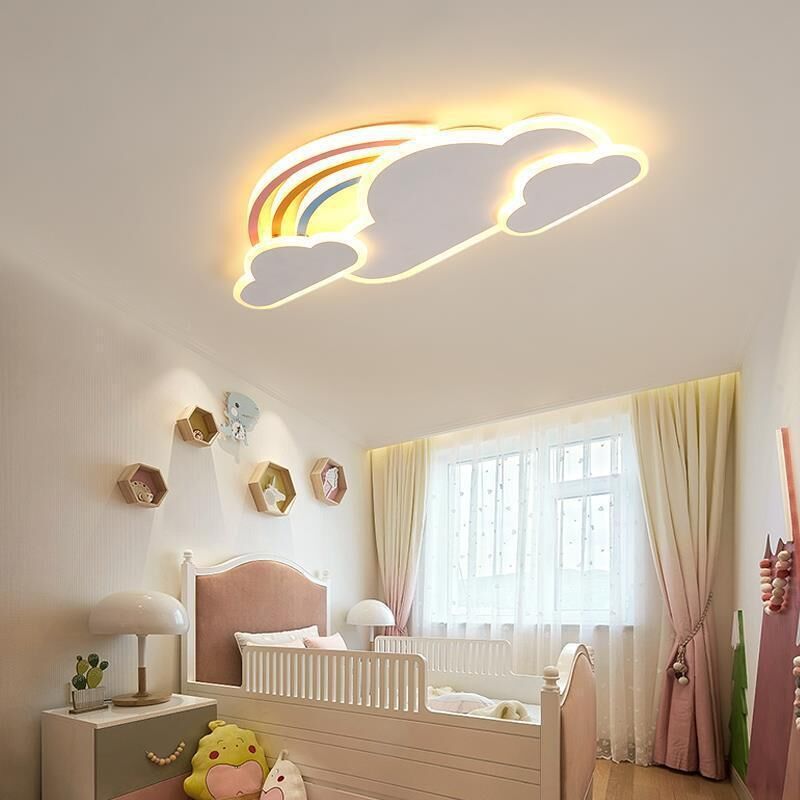 AUTRUCKER Plafonnier LED pour chambre d'enfant, luminaire créatif, motif nuage arc-en-ciel, lumière blanche (sans télécommande), 43 cm, blanc, 220 V