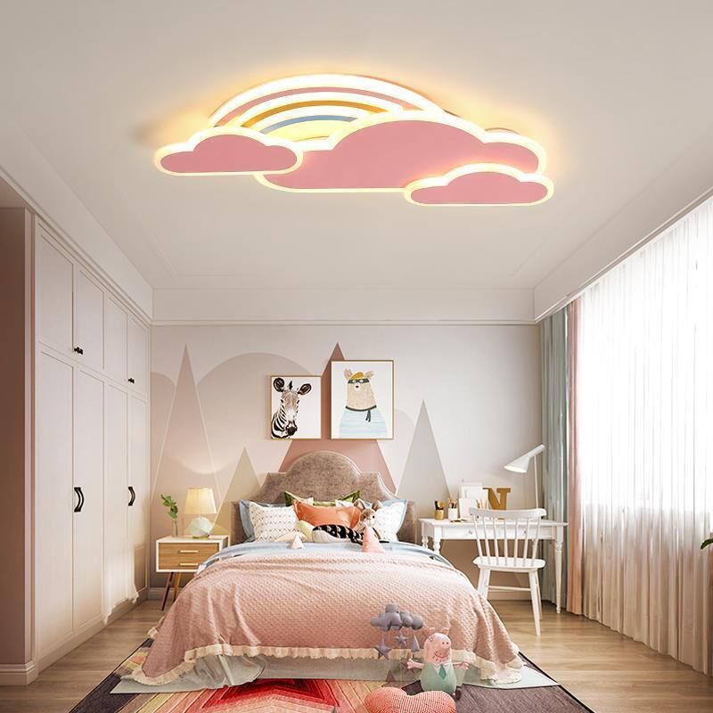 AUTRUCKER Plafonnier à thème nuage pour chambres d'enfants, avec variation d'intensité progressive (et télécommande), 43 cm, rose, 220 V.