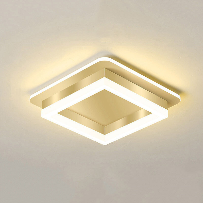 AUTRUCKER Plafonnier LED moderne pour couloir, plafonnier encastré LED haute luminosité, carré, doré, trois niveaux de gradation