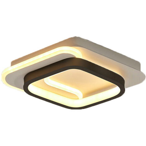 AUTRUCKER Plafonnier LED carré moderne, plafonnier encastré pour couloir, petit plafonnier, carré, noir, à trois niveaux d'intensité