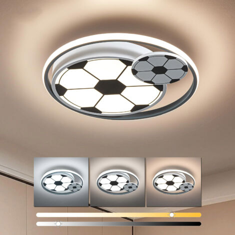AUTRUCKER Plafonnier LED moderne, motif football, 2 têtes + anneau, éclairage décoratif style dessin animé, 42 cm, tricolore