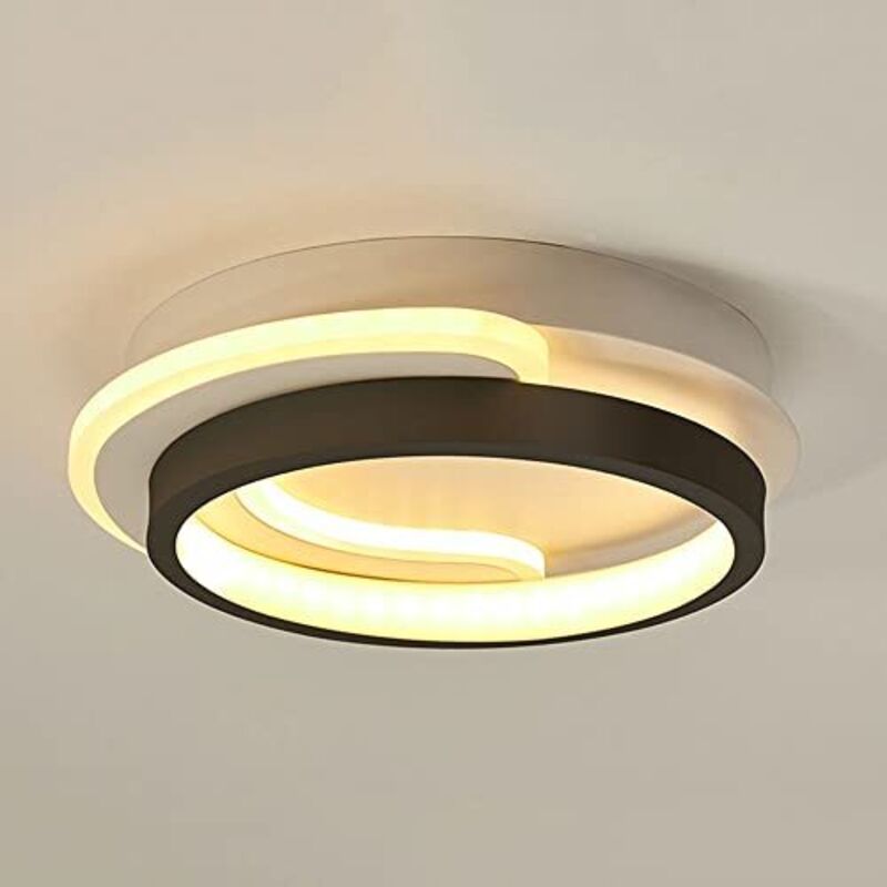 AUTRUCKER Plafonnier LED moderne, plafonnier rond encastré, plafonnier en acrylique, rond, noir, trois couleurs réglables.